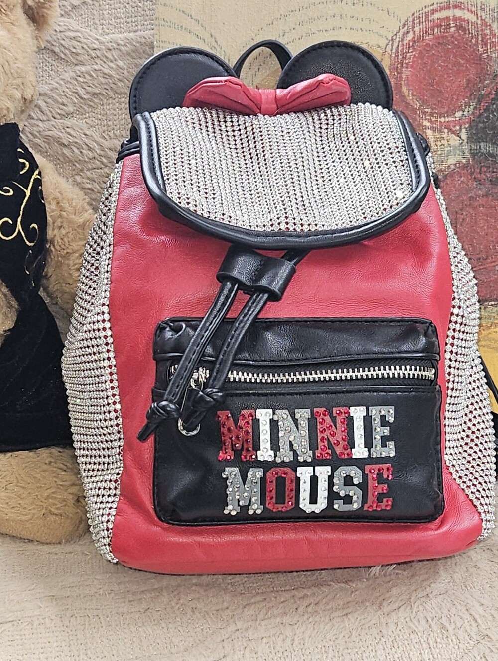 DISNEY MINNIE MOUSE Sparkly Red and Black Mini Backpack